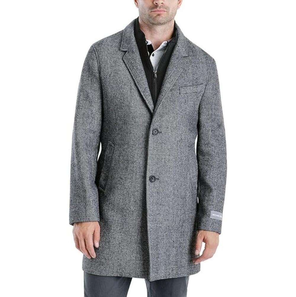 Michael Kors Men's Herringbone Wool Blend Pike Classic-Fit Overcoat Size 50R